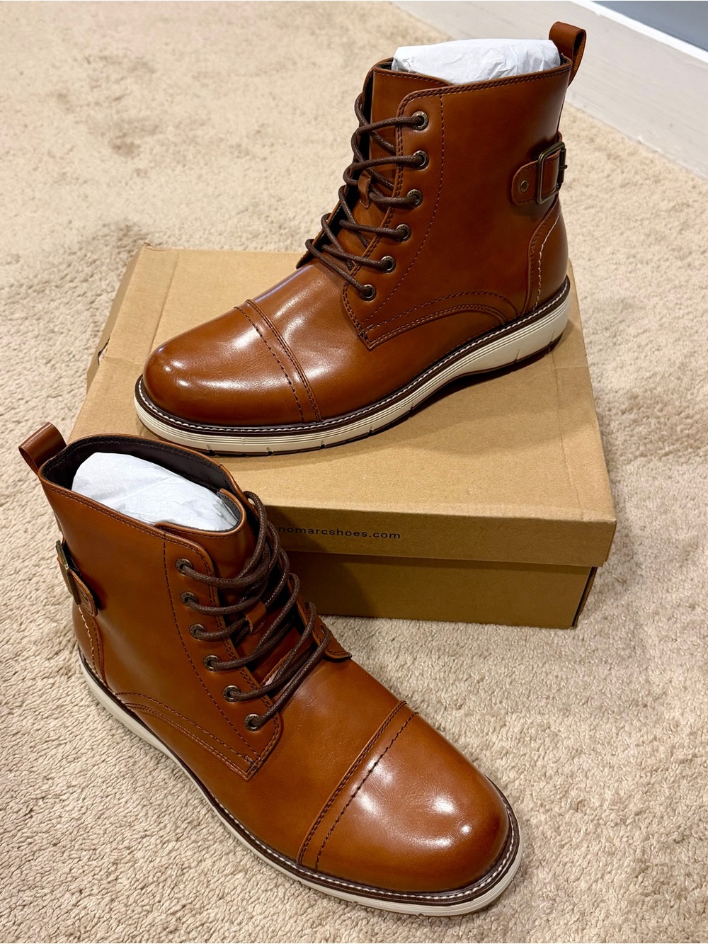 Bruno Marc Men's Motorcycle Combat Boots Lace-Up Casual Dress Biker Sz 10 Brown
